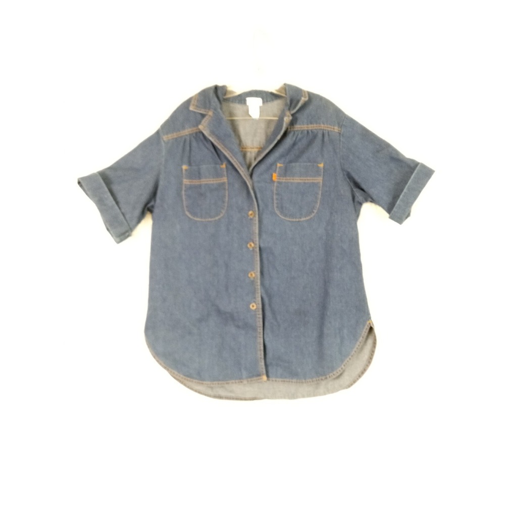 Vintage Levis Shirt Womens L Denim Blue Button Orange Tab Western Pockets 42